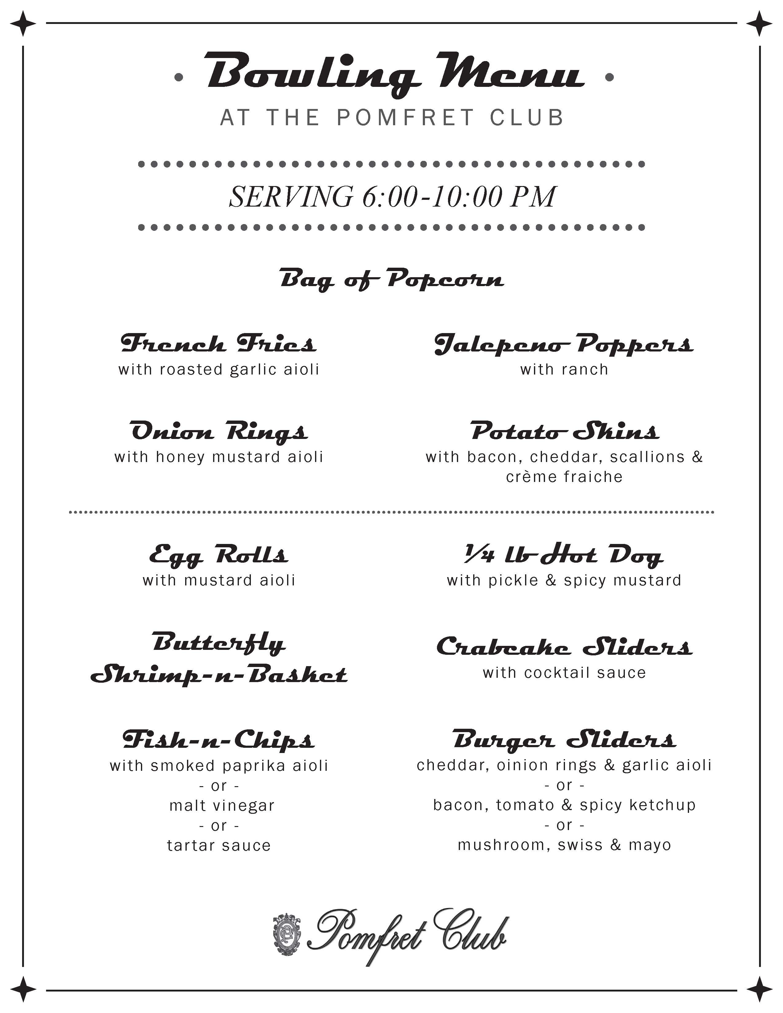 PC Bowling Menu